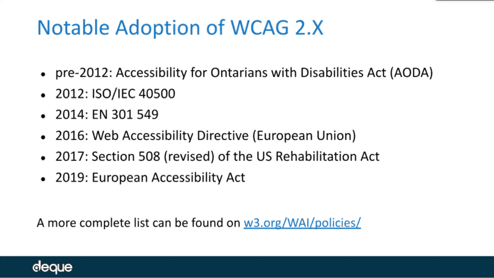 Notable adoptions of WCAG 2.X